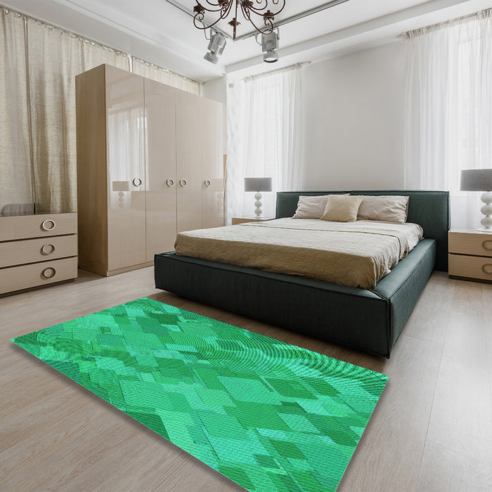 Patterned Spring Green Rug in a Bedroom, pat3282lblu