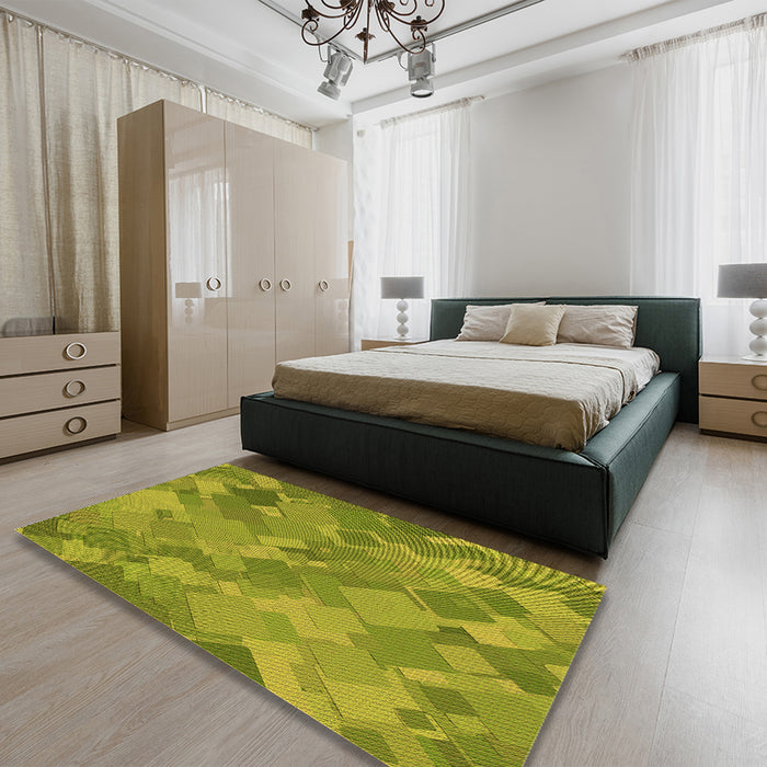 Patterned Green Rug in a Bedroom, pat3282org