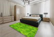 Patterned Bright Green Rug in a Bedroom, pat3282yw