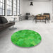 Round Patterned Neon Green Novelty Rug in a Office, pat3282