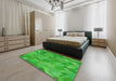 Machine Washable Transitional Neon Green Rug in a Bedroom, wshpat3282