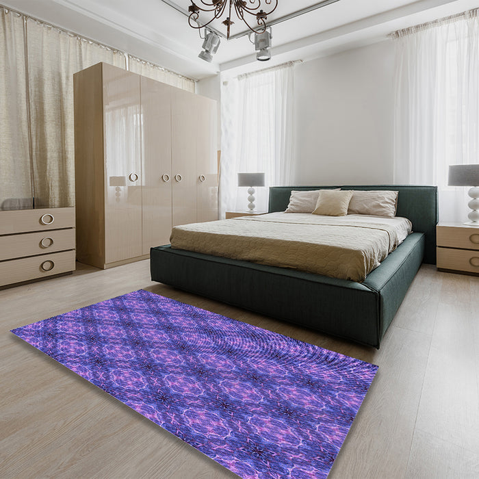 Round Machine Washable Transitional Amethyst Purple Rug in a Office, wshpat3283pur