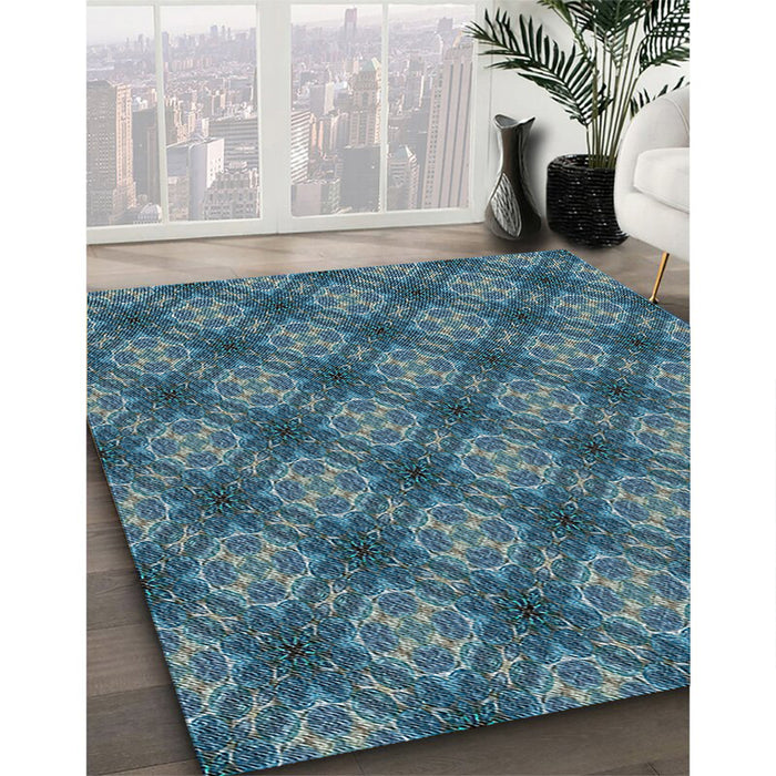 Machine Washable Transitional Koi Blue Rug in a Family Room, wshpat3283
