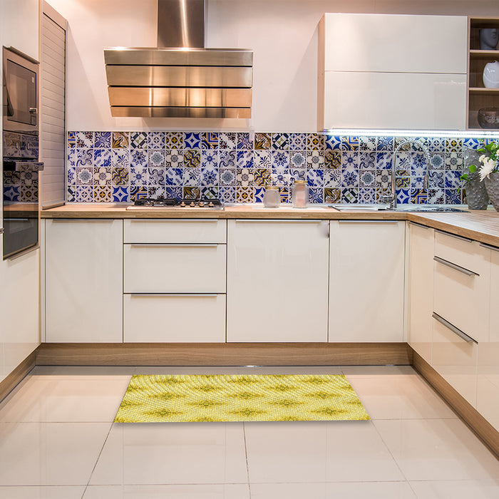 Patterned Yellow Rug in a Kitchen, pat3284yw