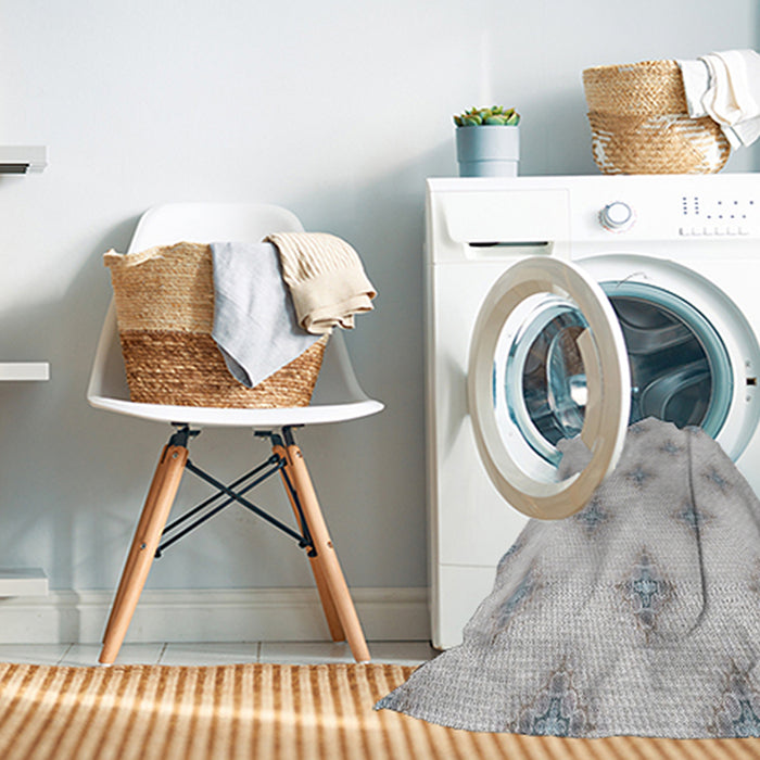 Machine Washable Transitional Off White Beige Rug in a Washing Machine, wshpat3284