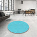 Round Patterned Bright Turquoise Blue Rug in a Office, pat3285lblu