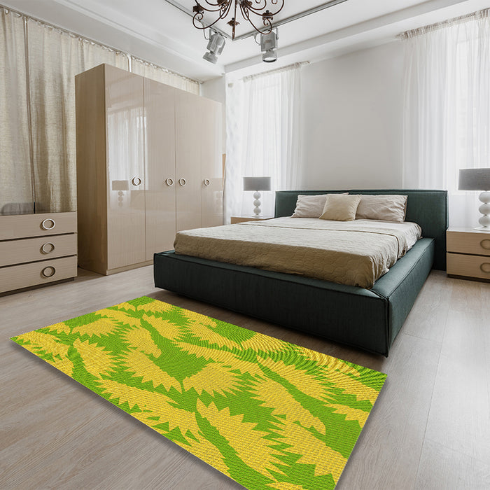 Patterned Pistachio Green Rug in a Bedroom, pat3288yw