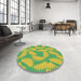 Round Machine Washable Transitional Green Rug in a Office, wshpat3288