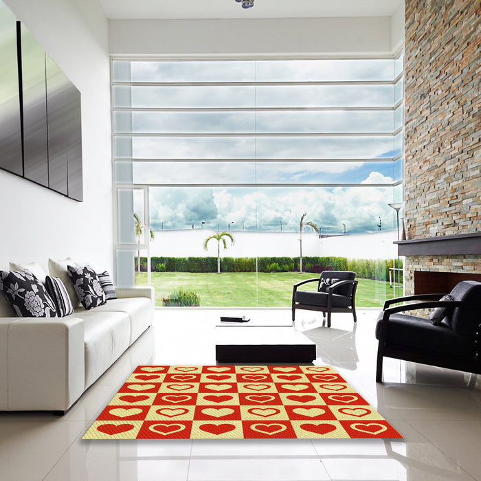 Square Patterned Red Rug in a Living Room, pat329yw