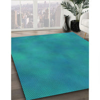 Patterned Dark Cyan Green Rug, pat3292lblu