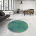 Round Machine Washable Transitional Mint Green Rug in a Office, wshpat3292