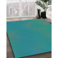 Patterned Dark Cyan Green Rug, pat3294lblu