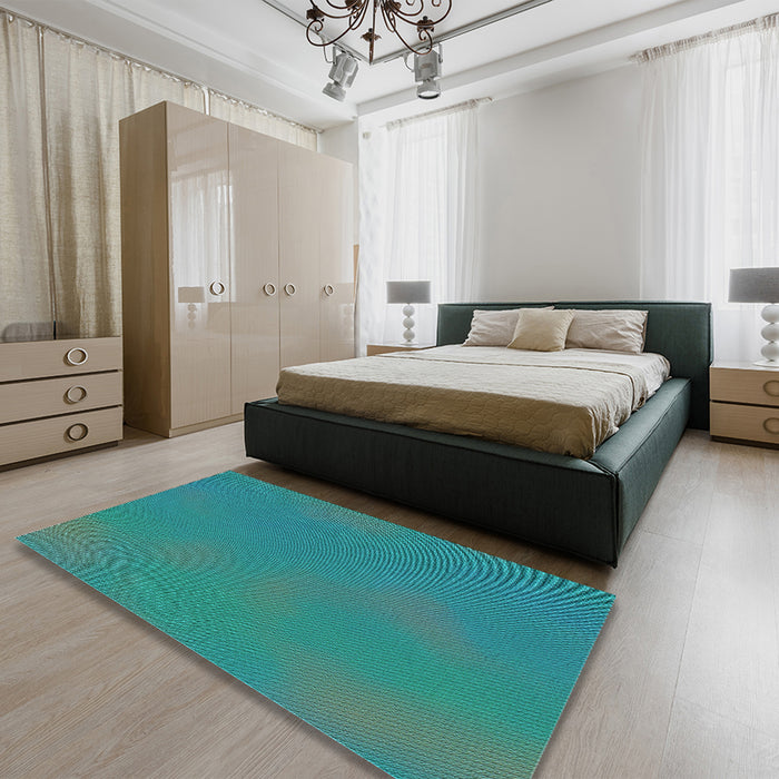Patterned Dark Cyan Green Rug in a Bedroom, pat3294lblu