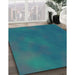 Machine Washable Transitional Dark Turquoise Green Rug in a Family Room, wshpat3297lblu