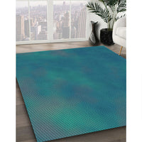 Patterned Dark Turquoise Green Rug, pat3297lblu