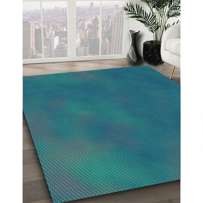 Patterned Dark Turquoise Green Rug in Family Room, pat3297lblu