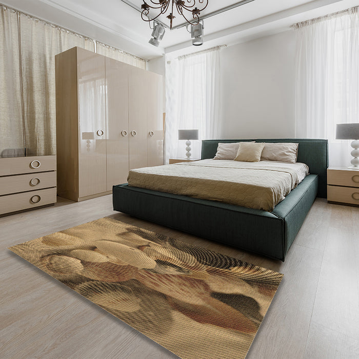 Patterned Dark Bronze Brown Rug in a Bedroom, pat3298brn