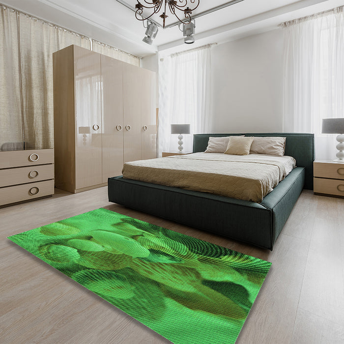Patterned Green Rug in a Bedroom, pat3298grn