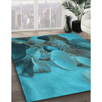 Patterned Bright Turquoise Blue Rug, pat3298lblu