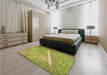 Patterned Dark Yellow Green Rug in a Bedroom, pat3299brn