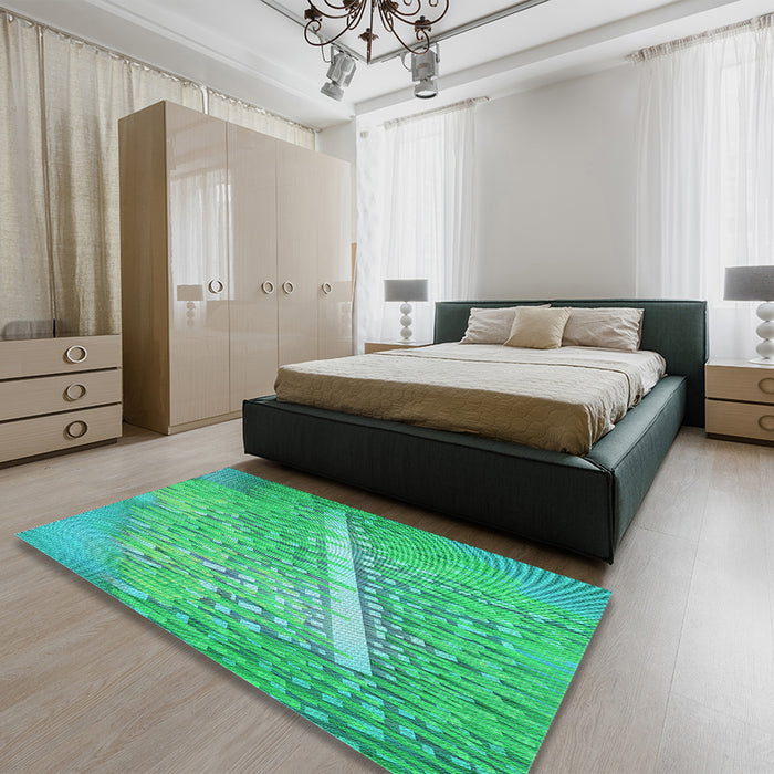 Patterned Spring Green Rug in a Bedroom, pat3299lblu