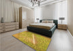 Patterned Golden Brown Yellow Rug in a Bedroom, pat3299org