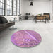 Round Patterned Orchid Purple Rug in a Office, pat3299pur