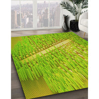 Patterned Dark Yellow Green Rug, pat3299yw