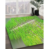 Patterned Yellowish Green Modern Rug, pat3299