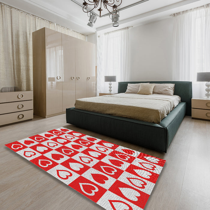 Machine Washable Transitional Red Rug in a Bedroom, wshpat329