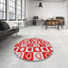 Round Machine Washable Transitional Red Rug in a Office, wshpat329