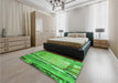 Patterned Neon Green Rug in Family Room, pat33grn