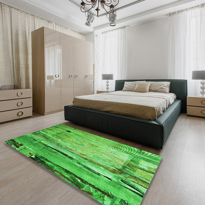 Machine Washable Transitional Neon Green Rug in a Family Room, wshpat33grn