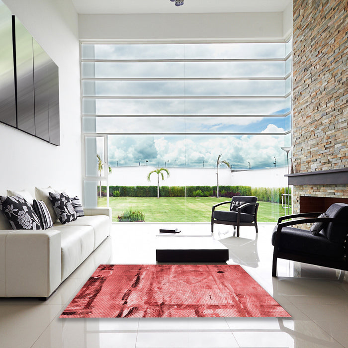Square Patterned Red Rug in a Living Room, pat33rd