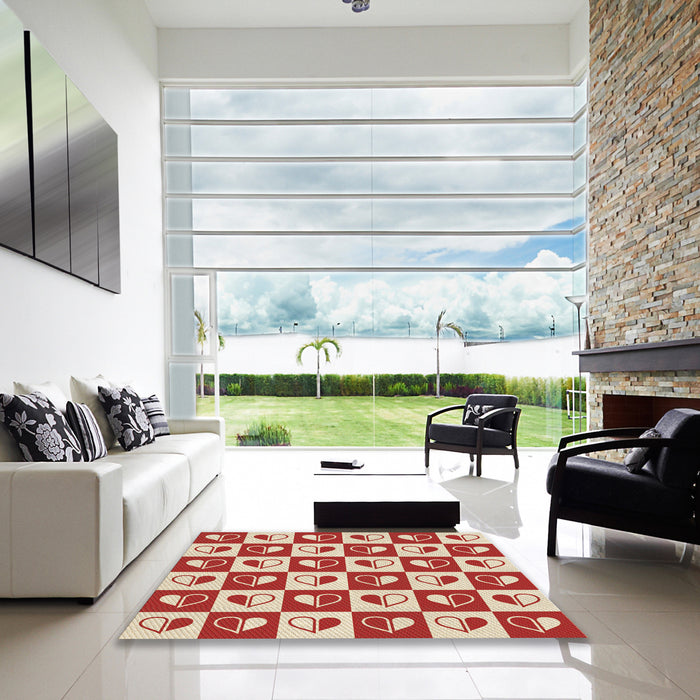 Square Patterned Red Rug in a Living Room, pat330brn