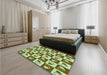 Patterned Dark Bronze Brown Rug in a Bedroom, pat330grn