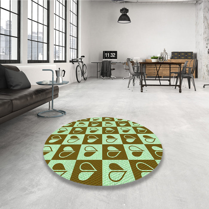 Round Patterned Dark Bronze Brown Rug in a Office, pat330grn