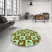 Round Patterned Dark Bronze Brown Rug in a Office, pat330grn