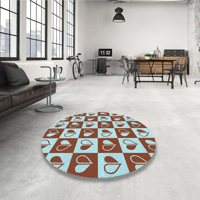 Round Patterned Blue Rug in a Office, pat330lblu
