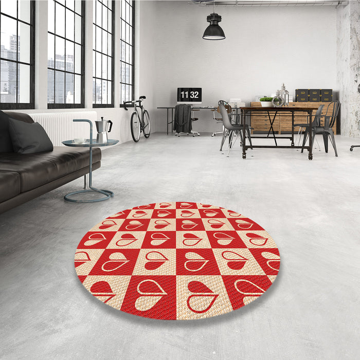 Round Patterned Red Rug in a Office, pat330org