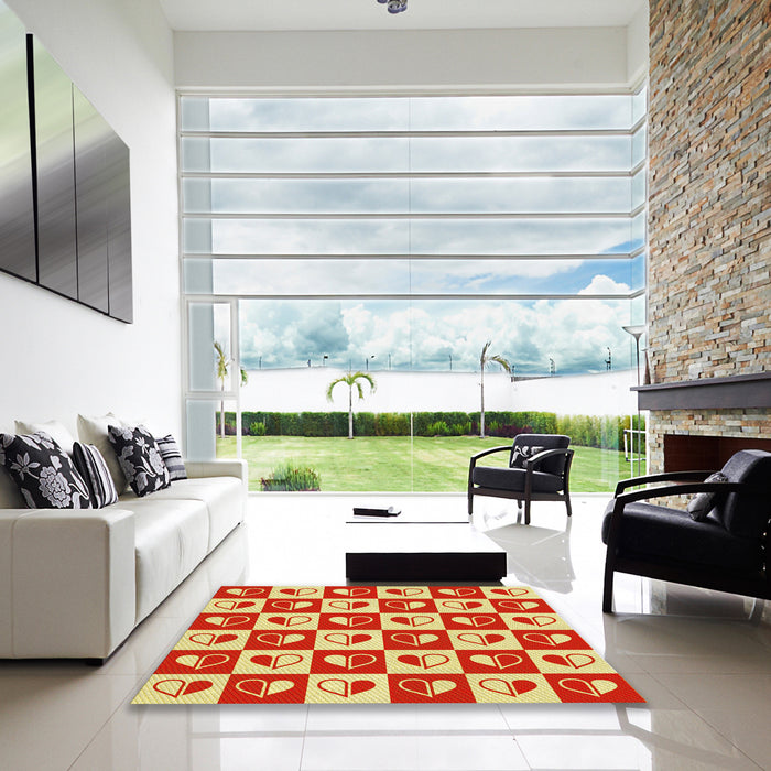 Square Patterned Red Rug in a Living Room, pat330yw