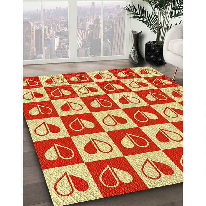 Patterned Red Rug in Family Room, pat330yw