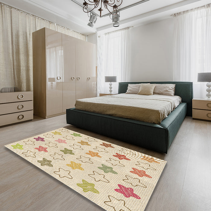 Patterned Vanilla Gold Rug in a Bedroom, pat3300brn