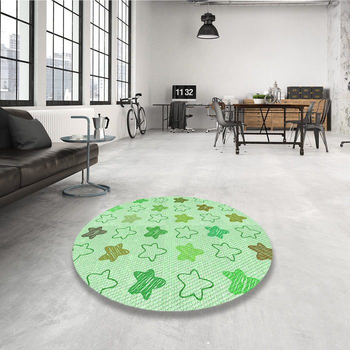 Round Patterned Mint Green Rug in a Office, pat3300grn