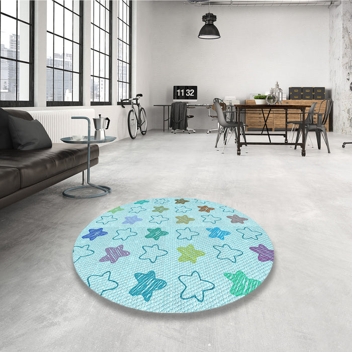 Round Patterned Electric Blue Rug in a Office, pat3300lblu