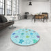 Round Patterned Electric Blue Rug in a Office, pat3300lblu