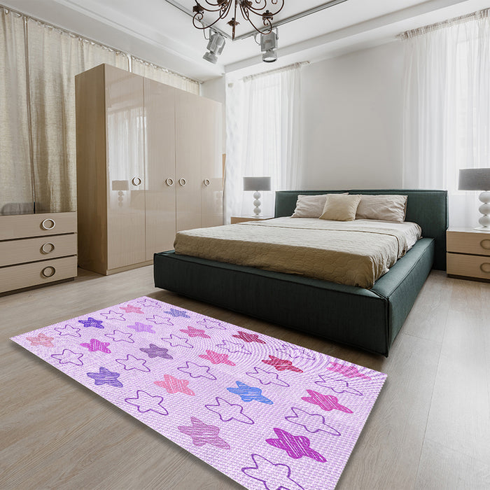 Patterned Purple Rug in a Bedroom, pat3300pur