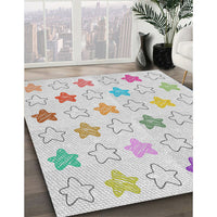 Patterned Pearl White Beige Novelty Rug, pat3300