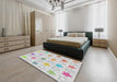 Patterned Pearl White Beige Novelty Rug in a Bedroom, pat3300