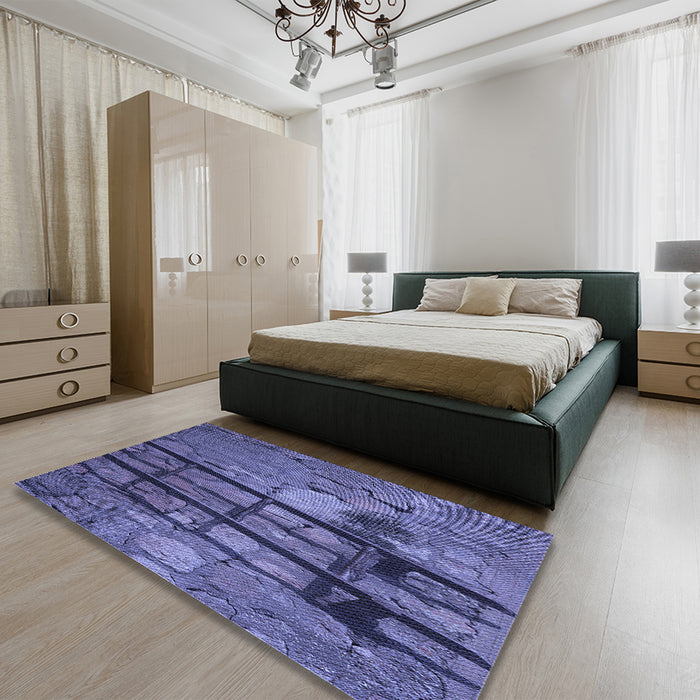 Patterned Medium Slate Blue Rug in a Bedroom, pat3301blu